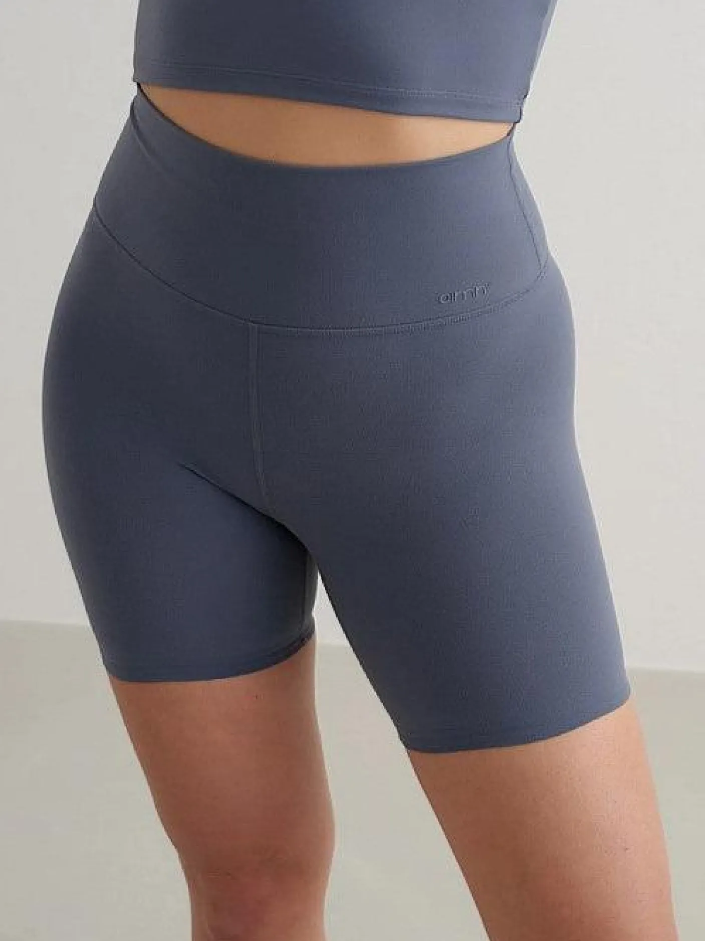 Women Aimn Shorts-Stormy Blue Midi Biker Shorts