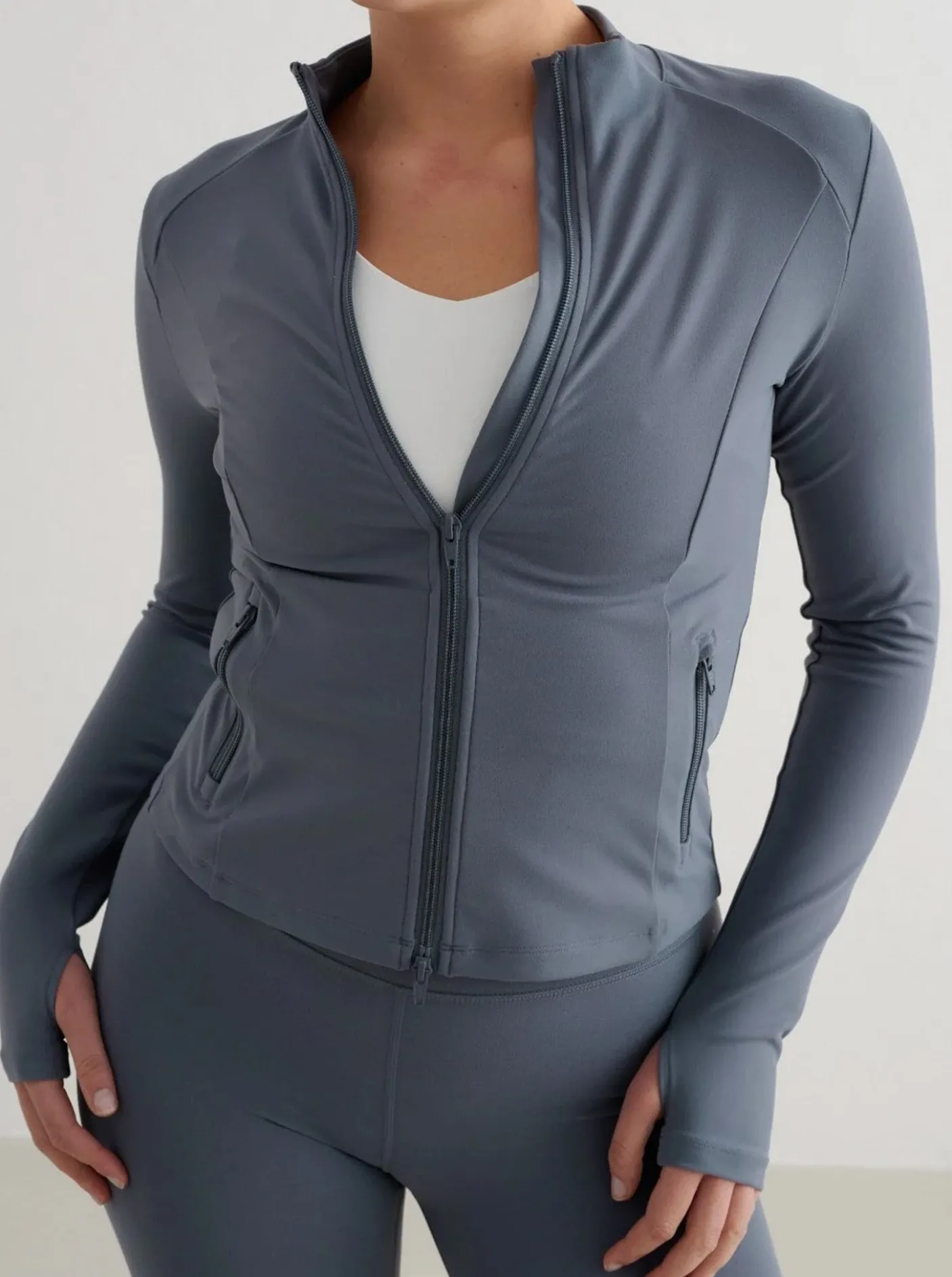 Women Aimn Jackets & Vests-Stormy Blue Sense Zip Jacket