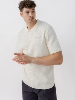 Pursuit of Happiness Polos & Shirts-Textured Knit Polo in Cream